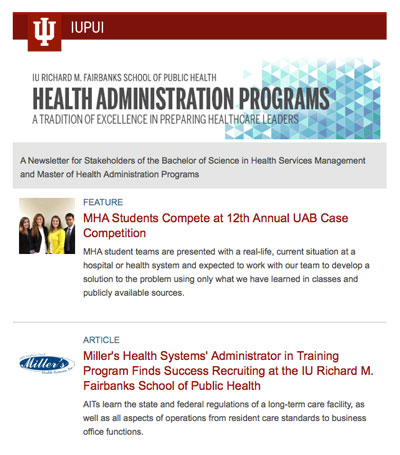 health administration newsletter screenshot